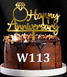 Acrylic Cake Topper - Happy Anniversary with Ring - Gold