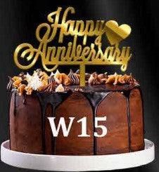 Acrylic Cake Topper - Happy Anniversary with Heart - Gold