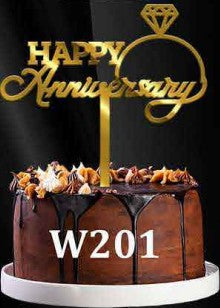 Acrylic Cake Topper - Happy Anniversary with Ring V2 - Gold