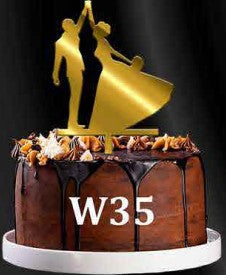Acrylic Cake Topper - Bride & Groom Silhouette - Gold