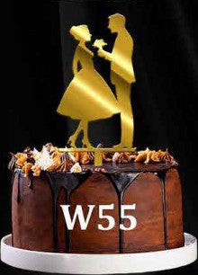 Acrylic Cake Topper - Bride & Groom Silhouette V3 - Gold