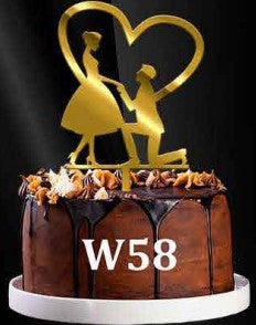 Acrylic Cake Topper - Bride & Groom Silhouette V5 - Gold