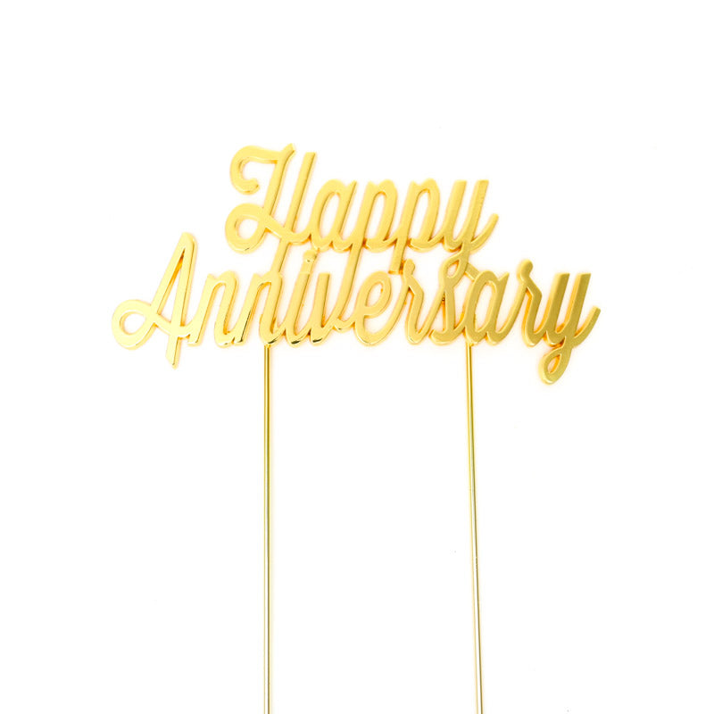 Metal Cake Topper - Happy Anniversary - Gold.