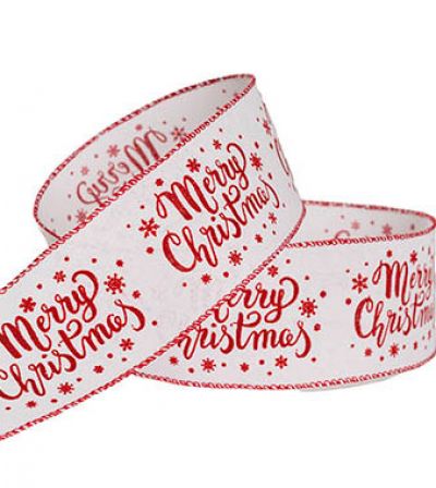 Xmas Ribbon - White & Red