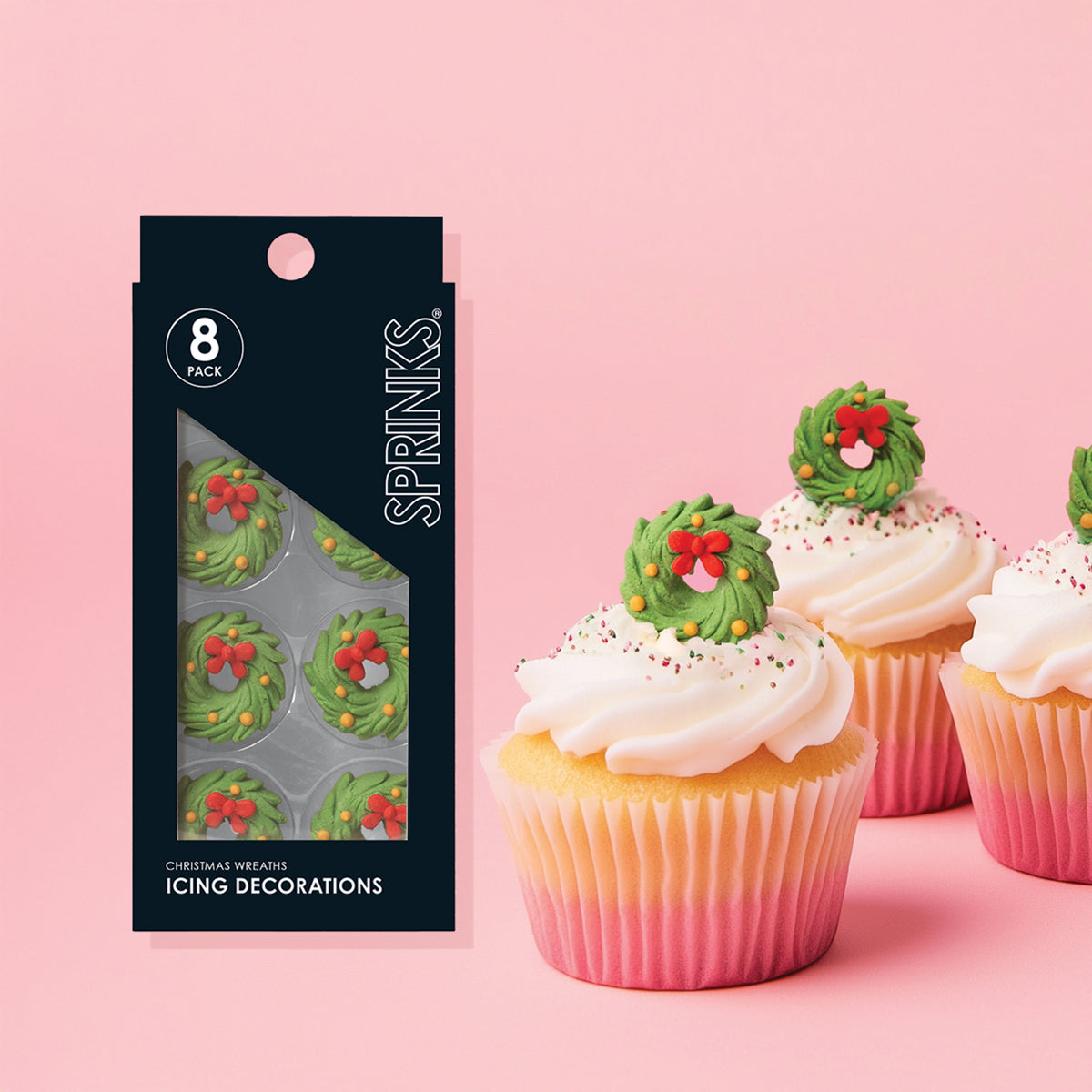 8PK Sprinks Icing Decorations - Christmas Wreaths