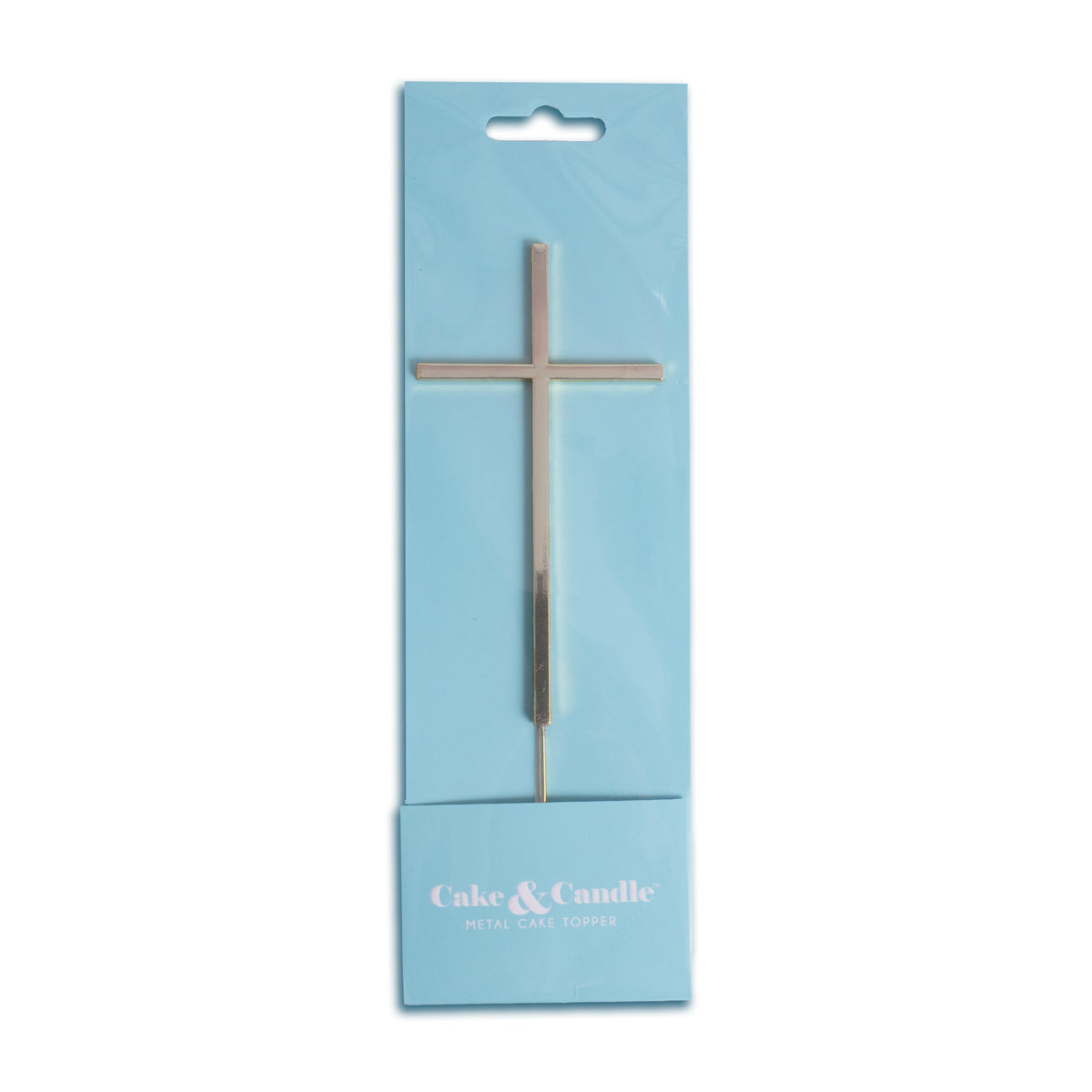 Cake & Candle Metal Cross Cake Topper - Silver