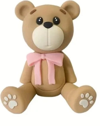 Soft Pottery Khaki Bear - Pink Ribbon