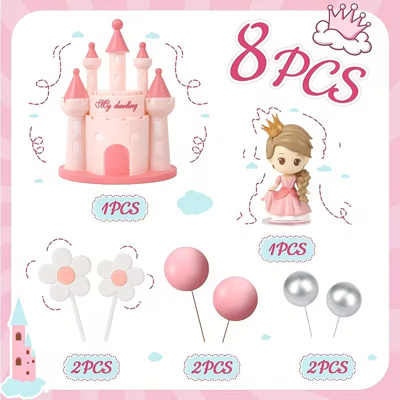 8pc Princess Castle Topper Decorating Set
