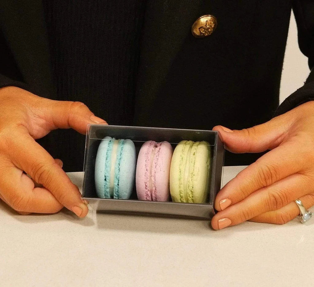3 Macaron Box - with slide cover and clear window - Black