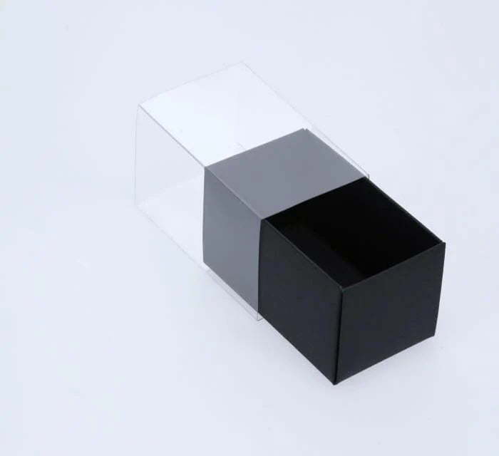3 Macaron Box - with slide cover and clear window - Black
