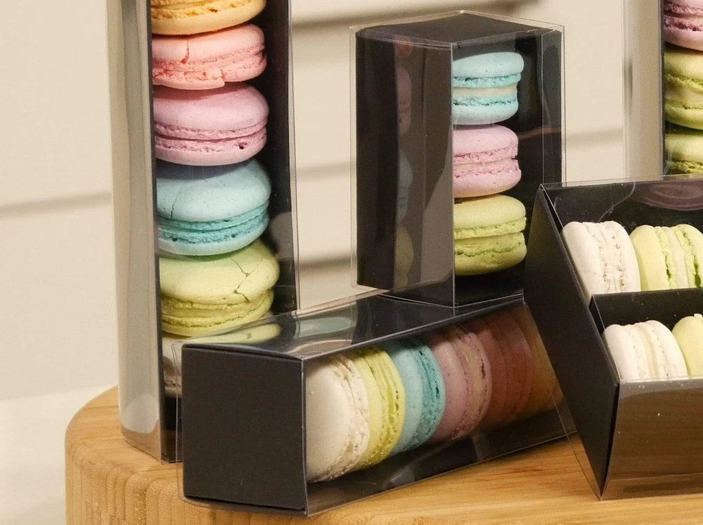 6 Macaron Box - With Clear Slide Cover - Black