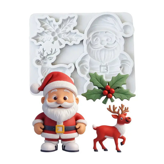 Christmas Silicone Mould/ Santa/ Holly Leaf/ Reindeer S660