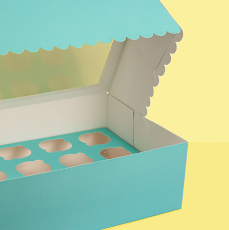 Papyrus - Scalloped Tall 12 Hole Cupcake Box - Pastel Blue