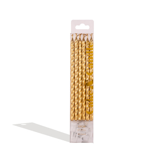 Cake and Candle Spiral Candles Gold (Pack of 12)