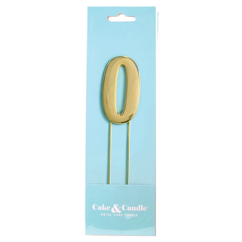 Metal Gold Number Cake Topper Bold - 0