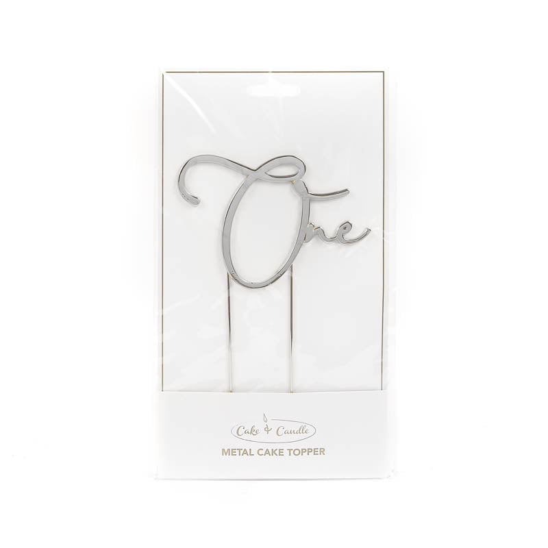 Cake & Candle Metal Cake Topper - One Silver.