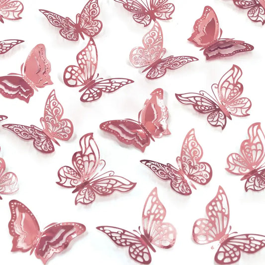 3D - 48PC Butterflies Cake Decorations -Rose Gold