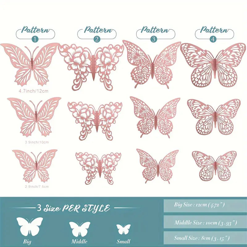 12PC Butterfly Pink - Assorted