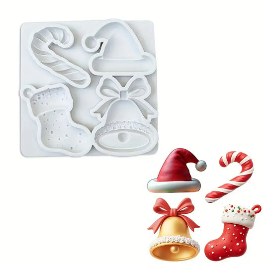 Christmas Hat, Bell, Candy Cane, Stocking - Silicone Mould - S625