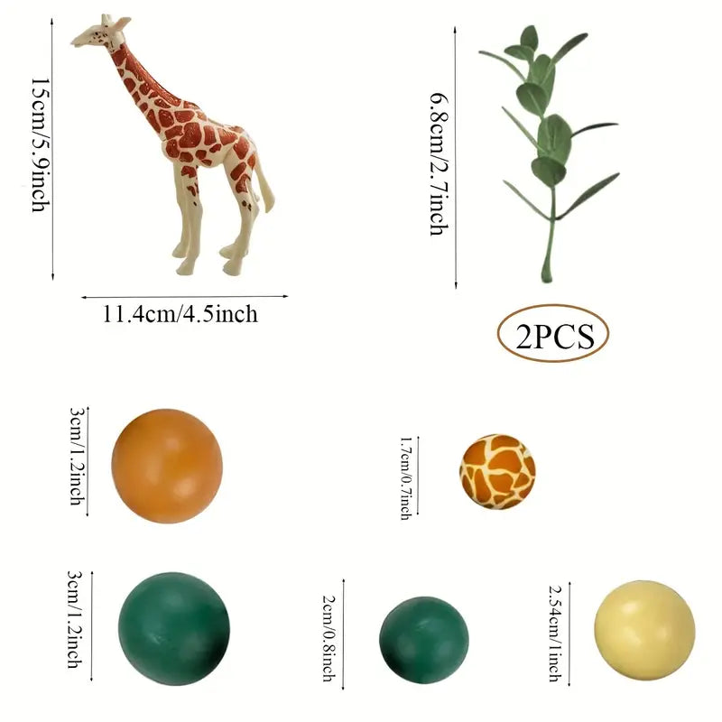 8pcs - Giraffe Figurine/Coloured Balls/Branch