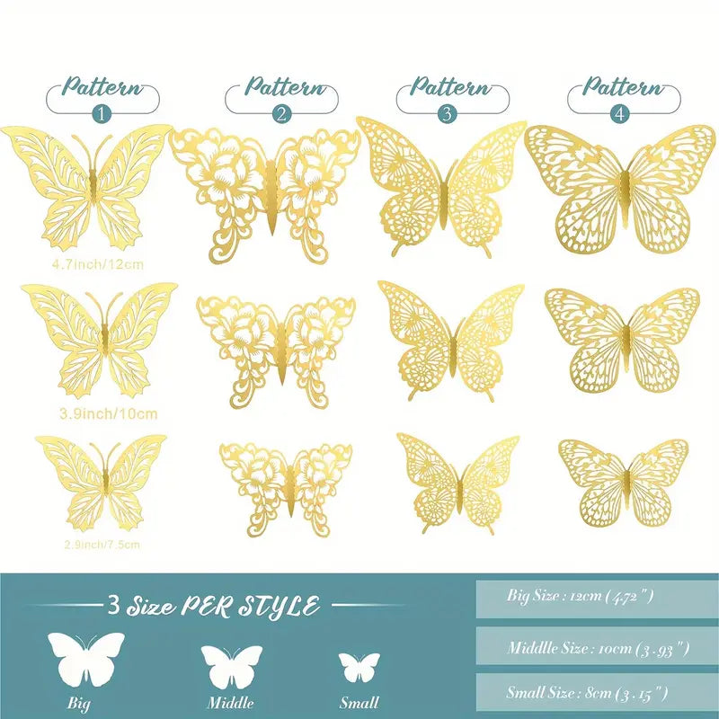 12PC Butterfly Gold - Assorted