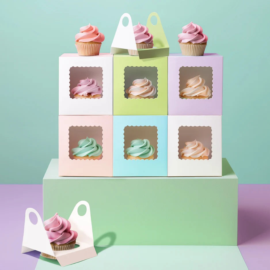 Papyrus - Pack of 6 Single Cupcake Boxes - Assorted Colours