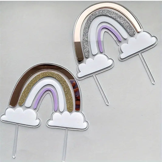 Rainbow Acrylic Cake Topper - Gold or Silver.