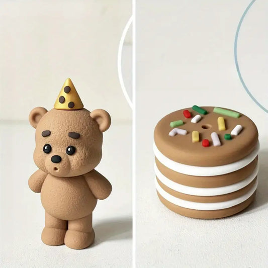 2PC Bear and Cake figurine Set