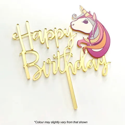 Cake Craft Cake Topper - Happy Birthday Unicorn - Gold.