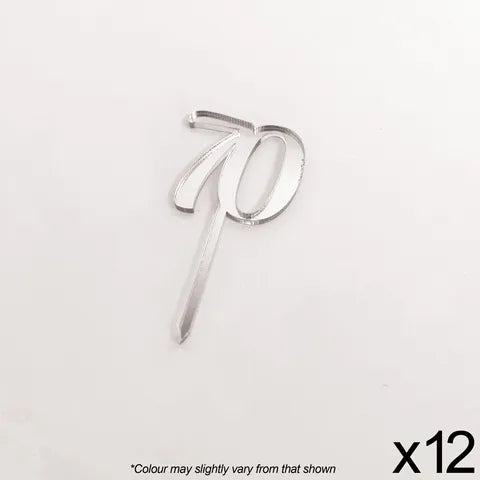 Cake Craft 12PK Cupcake Acrylic Toppers  - 70 Silver Mirror.