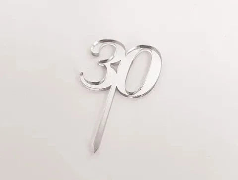 Cake Craft 12PK Cupcake Acrylic Toppers  - 30 Silver Mirror.