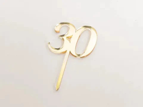 Cake Craft 12PK Cupcake Acrylic Toppers  - 30 Gold Mirror