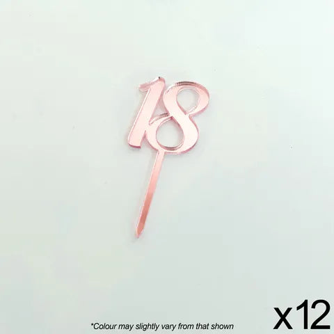 Cake Craft 12PK Cupcake Acrylic Toppers  - 18 Rose Gold Mirror