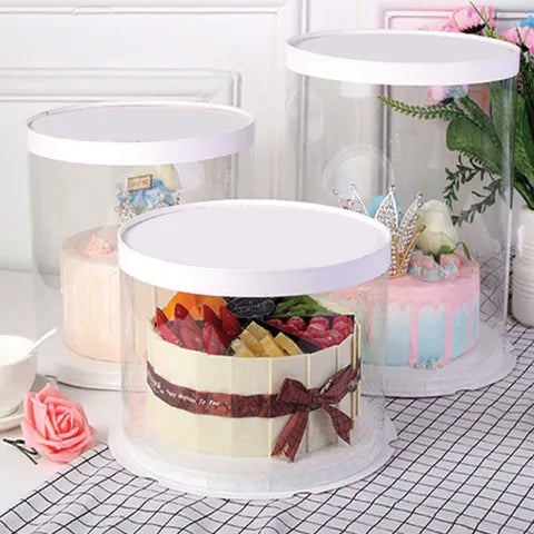 Clear Tube Cake Box - 10X10X9 Inches - White Lid & Base