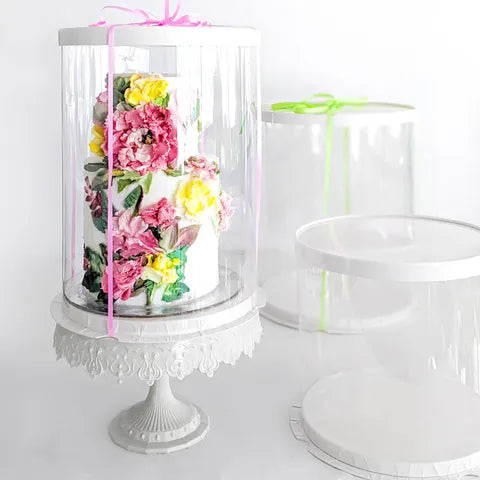 Clear Tube Cake Box - 10X10X9 Inches - White Lid & Base