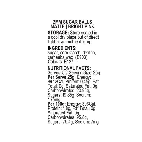 Sprink'd 2mm Sugar Balls Bright Pink 60g