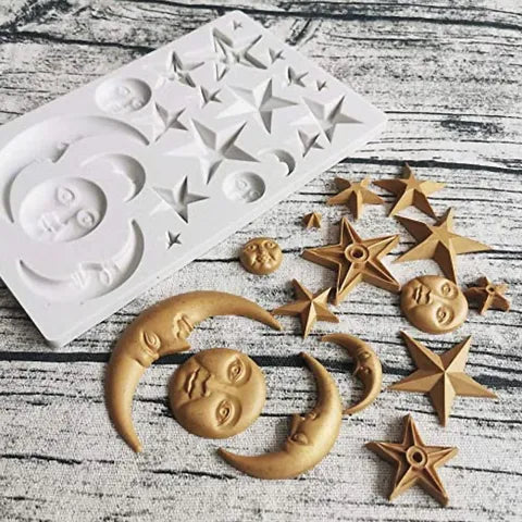 Cake Craft Silicone Mould - Assorted Moon and Stars