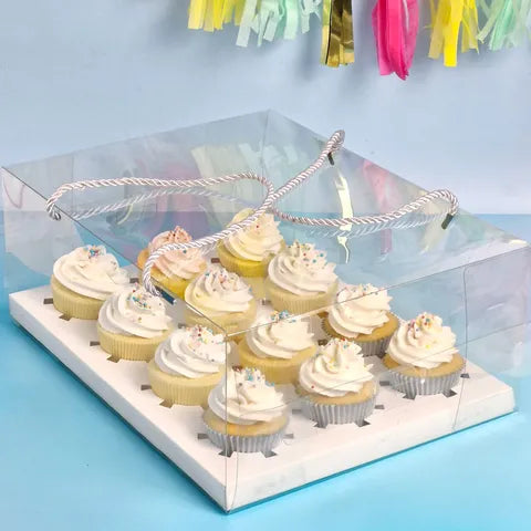 Cake Craft 12 Hole Cupcake Box - Clear with handles