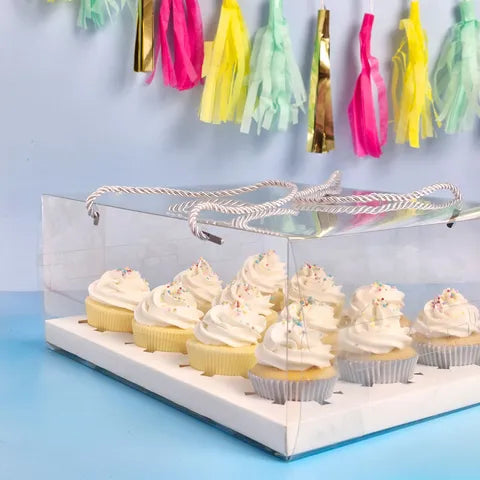 Cake Craft 12 Hole Cupcake Box - Clear with handles