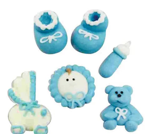 Handcrafted 5pc Sugar Decorations Christening - Blue