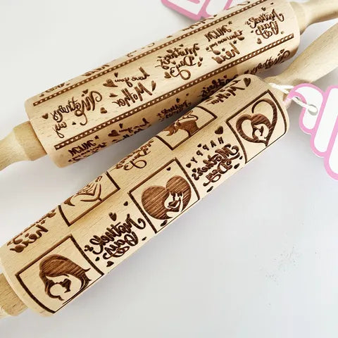 Cake Craft Wooden Rolling Pin - Mother's Day Hearts