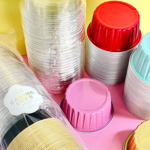 Cake Craft Foil Baking Cup with Lid - Round 50PK - Assorted Colours