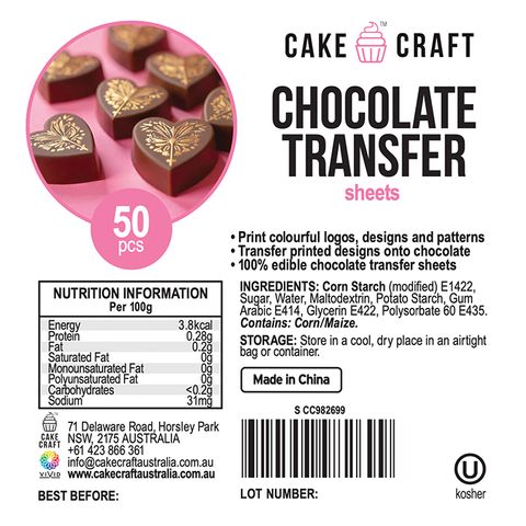 Cake Craft Chocolate Transfer Sheets 50pcs. – Skysies Cakes