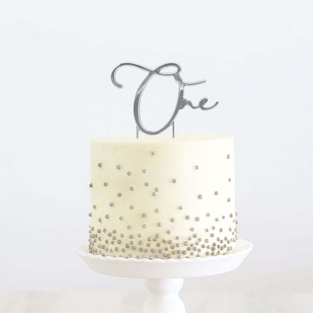 Cake & Candle Metal Cake Topper - One Silver.