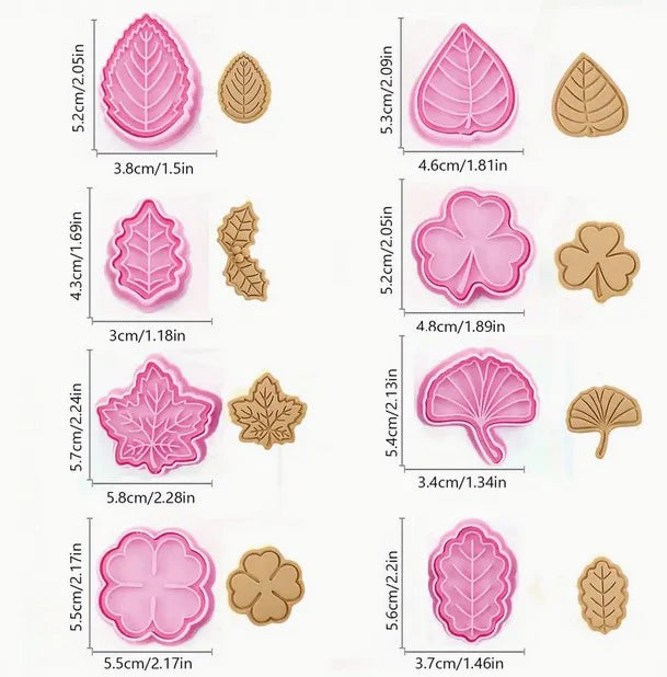 V2 -  Assorted Leaves Cookie Cutter and Stamp - 8 Piece Set.