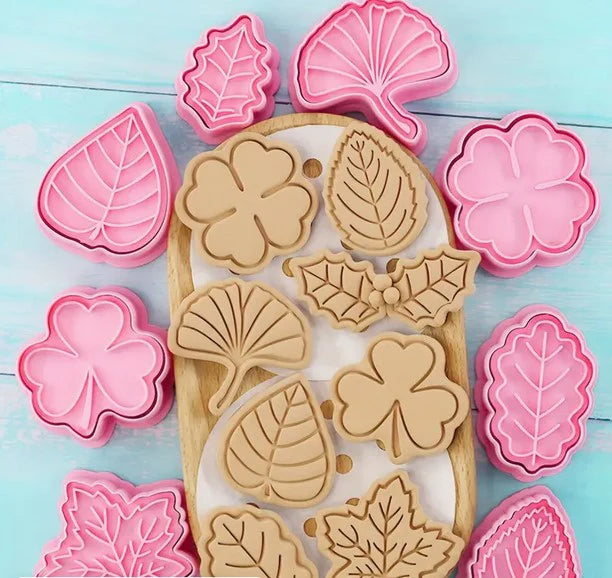 V2 -  Assorted Leaves Cookie Cutter and Stamp - 8 Piece Set.