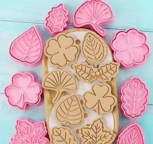 V2 -  Assorted Leaves Cookie Cutter and Stamp - 8 Piece Set.