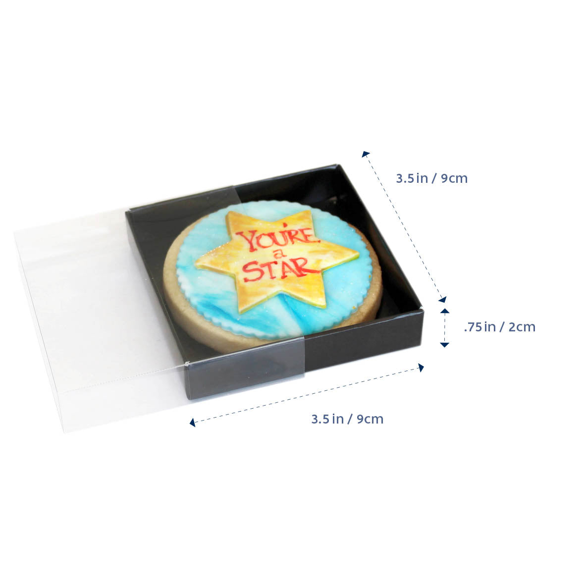 Loyal Single Cookie Box - Black / Clear Lid - 3.5" (9cm) x 3.5" (9cm) x 0.75" (2cm)