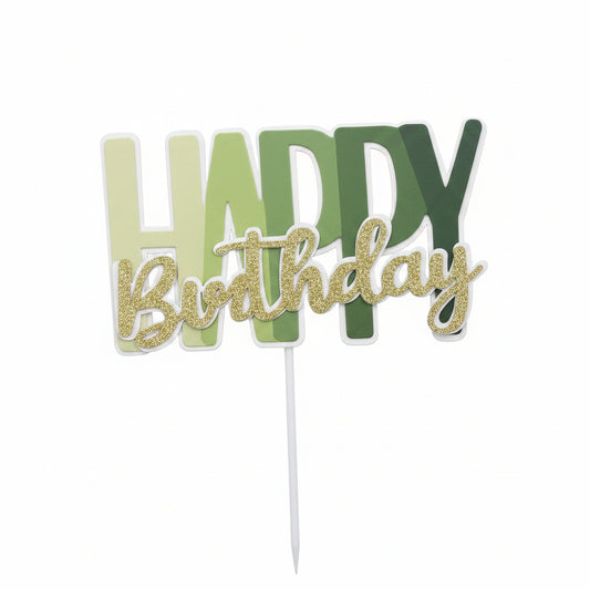 Happy Birthday Cardstock - Green, White, Gold
