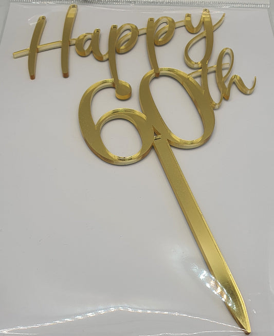 Happy 60th Gold Cake Topper